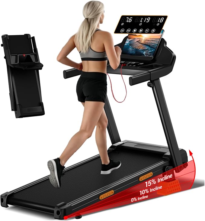 Lontek Tapis de course pliable 12 km/h inclinable