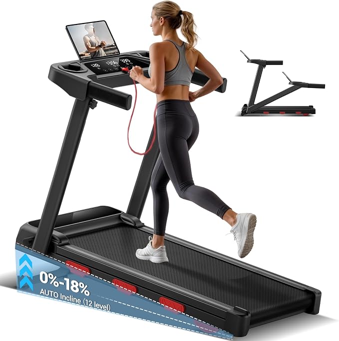 Lontek Tapis de marche pliable 12 km/h inclinable